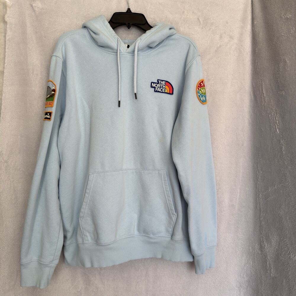 The North Face Mens Hoodie Large Light Blue California Patch Pullover Sweatshirt